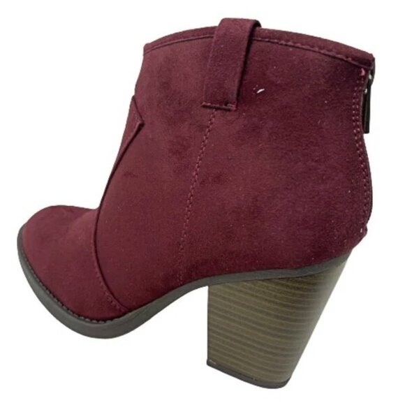 Cambridge Select Rich Burgundy Suede Ankle Boot – Chunky Heel • Slip-On Style - Picture 3 of 8